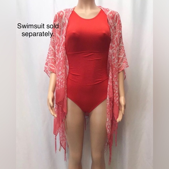NWOT Maurices Boho Coral Orange/red Fringe Tassel Trim Swimsuit Coverup One Size - Picture 4 of 7